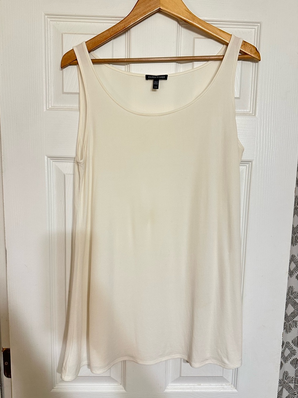 Eileen Fisher Ivory Silk Lagenlook Scoop Neck Tank Sz L Old Money Minimalist